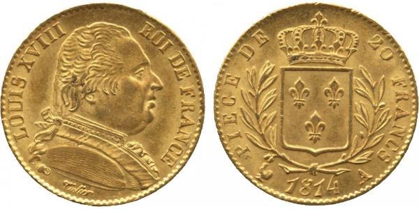 20 Franc 波旁复辟 金 路易十八 (1755 - 1824)