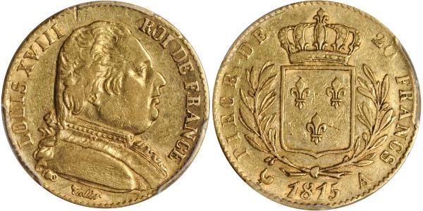 20 Franc 波旁复辟 金 路易十八 (1755 - 1824)