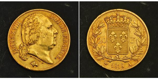 20 Franc 波旁复辟 金 路易十八 (1755 - 1824)