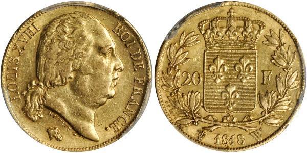20 Franc 波旁复辟 金 路易十八 (1755 - 1824)