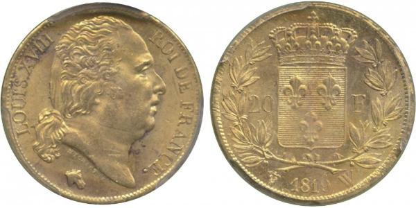 20 Franc 波旁复辟 金 路易十八 (1755 - 1824)