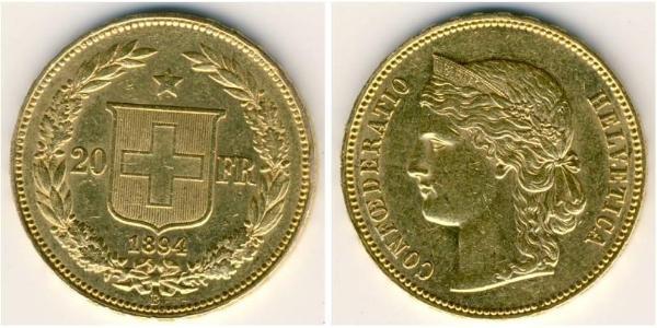 20 Franc 瑞士 金 