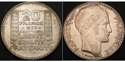 20 Franc 法兰西第三共和国 (1870 - 1940) 銀 