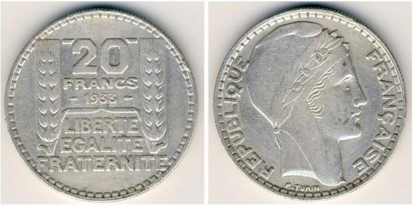 20 Franc 法兰西第三共和国 (1870 - 1940) 銀 