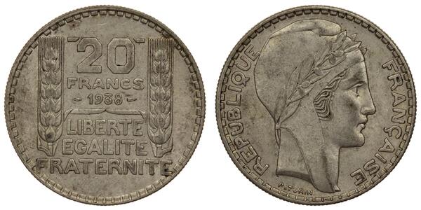 20 Franc 法兰西第三共和国 (1870 - 1940) 銀 