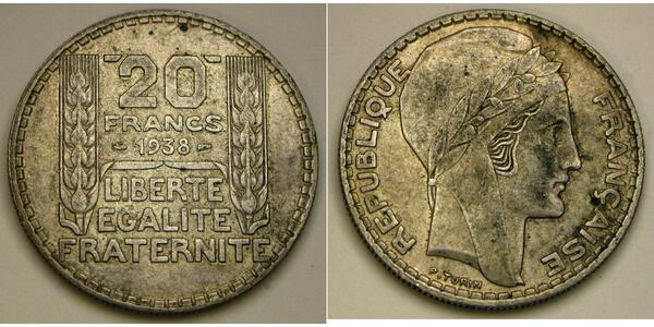 20 Franc 法兰西第三共和国 (1870 - 1940) 銀 