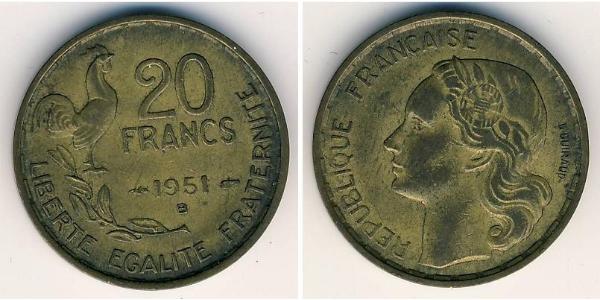 20 Franc 法兰西第四共和国 (1946 - 1958) 青铜/铝 