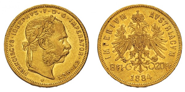 20 Franc / 8 Florin Austria-Hungary (1867-1918) Gold Franz Joseph I (1830 - 1916)