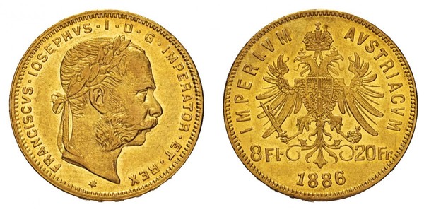 20 Franc / 8 Florin Austria-Hungary (1867-1918) Gold Franz Joseph I (1830 - 1916)