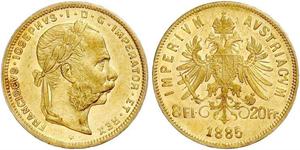 20 Franc / 8 Florin Österreich-Ungarn (1867-1918) Gold Franz Joseph I (1830 - 1916)