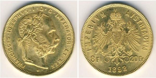20 Franc / 8 Florin Österreich-Ungarn (1867-1918) Gold Franz Joseph I (1830 - 1916)