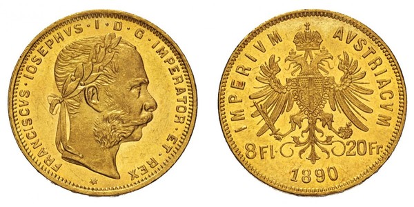 20 Franc / 8 Florin Österreich-Ungarn (1867-1918) Gold Franz Joseph I (1830 - 1916)