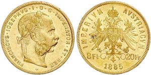 20 Franc / 8 Florin Autriche-Hongrie (1867-1918) Or Franz Joseph I (1830 - 1916)