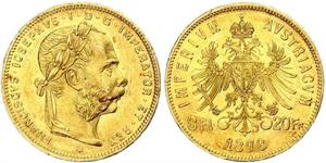 20 Franc / 8 Florin Impero austro-ungarico (1867-1918) Oro Franz Joseph I (1830 - 1916)