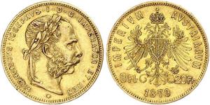 20 Franc / 8 Florin 奥匈帝国 (1867 - 1918) 金 弗朗茨·约瑟夫一世 (1830 - 1916)