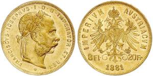 20 Franc / 8 Florin 奥匈帝国 (1867 - 1918) 金 弗朗茨·约瑟夫一世 (1830 - 1916)