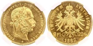 20 Franc / 8 Florin 奥匈帝国 (1867 - 1918) 金 弗朗茨·约瑟夫一世 (1830 - 1916)