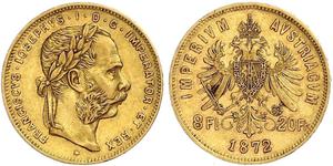 20 Franc / 8 Florin 奥匈帝国 (1867 - 1918) 金 弗朗茨·约瑟夫一世 (1830 - 1916)