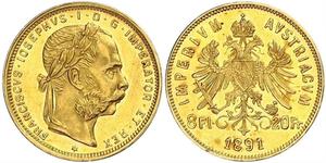 20 Franc / 8 Florin 奥匈帝国 (1867 - 1918) 金 弗朗茨·约瑟夫一世 (1830 - 1916)