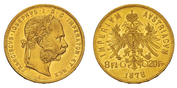 20 Franc / 8 Florin 奥匈帝国 (1867 - 1918) 金 弗朗茨·约瑟夫一世 (1830 - 1916)
