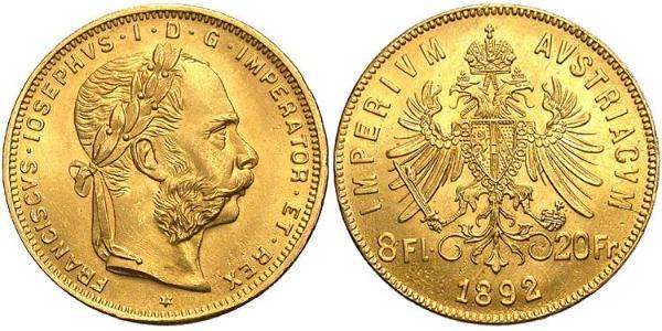 20 Franc / 8 Florin 奥匈帝国 (1867 - 1918) 金 弗朗茨·约瑟夫一世 (1830 - 1916)