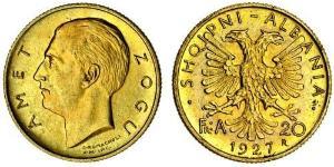 20 Franga Ari Albanian Republic (1925-1928) Gold Zog I, Skanderbeg III of Albania