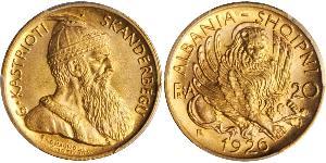 20 Franga Ari Albanian Republic (1925-1928) Gold Zog I, Skanderbeg III of Albania