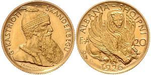 20 Franga Ari Albanian Republic (1925-1928) Gold Zog I, Skanderbeg III of Albania