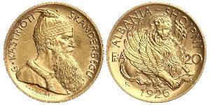 20 Franga Ari Albanian Republic (1925-1928) Gold Zog I, Skanderbeg III of Albania