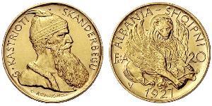 20 Franga Ari Albanian Republic (1925-1928) Gold Zog I, Skanderbeg III of Albania