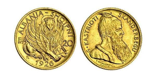 20 Franga Ari Albanian Republic (1925-1928) Gold Zog I, Skanderbeg III of Albania