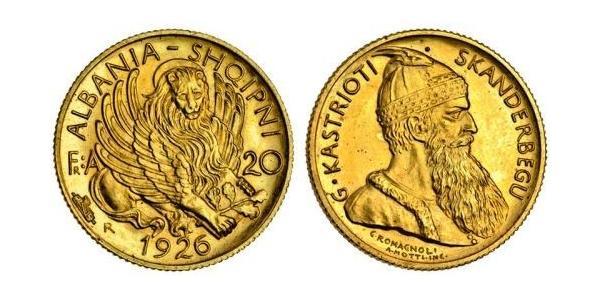 20 Franga Ari Albanian Republic (1925-1928) Gold Zog I, Skanderbeg III of Albania