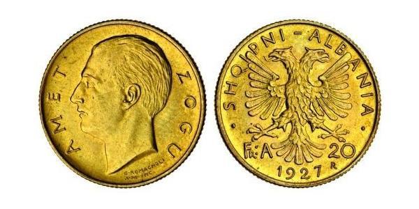 20 Franga Ari Albanian Republic (1925-1928) Gold Zog I, Skanderbeg III of Albania
