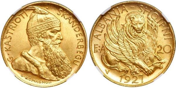 20 Franga Ari Albanian Republic (1925-1928) Gold Zog I, Skanderbeg III of Albania