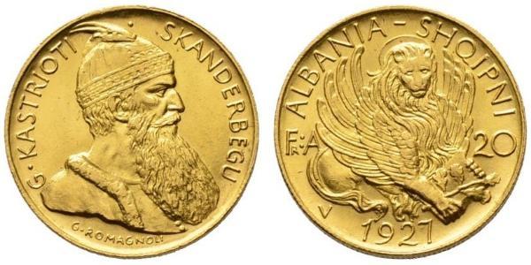 20 Franga Ari Albanian Republic (1925-1928) Gold Zog I, Skanderbeg III of Albania