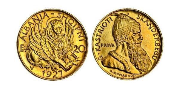 20 Franga Ari Albanian Republic (1925-1928) Gold Zog I, Skanderbeg III of Albania