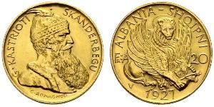 20 Franga Ari République albanaise (1925-1928) Or Zog I, Skanderbeg III of Albania