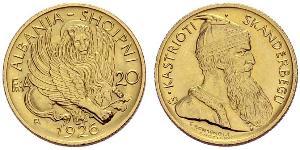 20 Franga Ari République albanaise (1925-1928) Or Zog I, Skanderbeg III of Albania