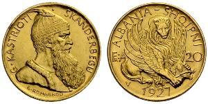 20 Franga Ari République albanaise (1925-1928) Or Zog I, Skanderbeg III of Albania