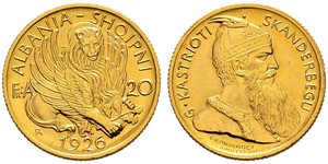 20 Franga Ari République albanaise (1925-1928) Or Zog I, Skanderbeg III of Albania
