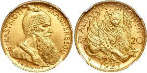 20 Franga Ari République albanaise (1925-1928) Or Zog I, Skanderbeg III of Albania