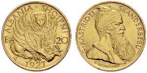 20 Franga Ari République albanaise (1925-1928) Or Zog I, Skanderbeg III of Albania