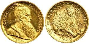 20 Franga Ari République albanaise (1925-1928) Or Zog I, Skanderbeg III of Albania