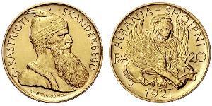 20 Franga Ari République albanaise (1925-1928) Or Zog I, Skanderbeg III of Albania