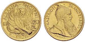 20 Franga Ari Albanian Republic (1925-1928) Oro Zog I, Skanderbeg III of Albania