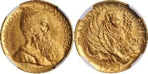 20 Franga Ari Albanian Republic (1925-1928) Oro Zog I, Skanderbeg III of Albania