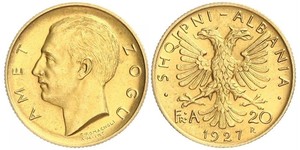 20 Franga Ari Albanian Republic (1925-1928) Oro Zog I, Skanderbeg III of Albania