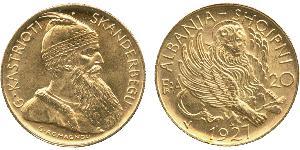 20 Franga Ari Albanian Republic (1925-1928) Oro Zog I, Skanderbeg III of Albania