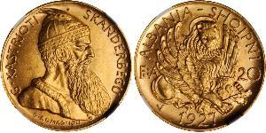 20 Franga Ari Albanian Republic (1925-1928) Oro Zog I, Skanderbeg III of Albania