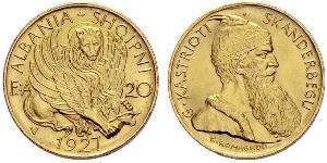 20 Franga Ari Albanian Republic (1925-1928) Oro Zog I, Skanderbeg III of Albania